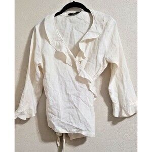 Urban Hemp Womens Wrap Blouse Shirt Unbleached Natural Boho Hippie 12 Large